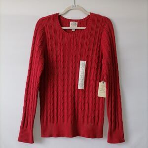 NWT St. John's Bay Womens Red Pepper Ribbed Cable Knit Pullover Sweater Size L
